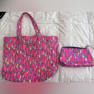 Vineyard Vines Vibrant Pink Patterned Tote and Pouch Set